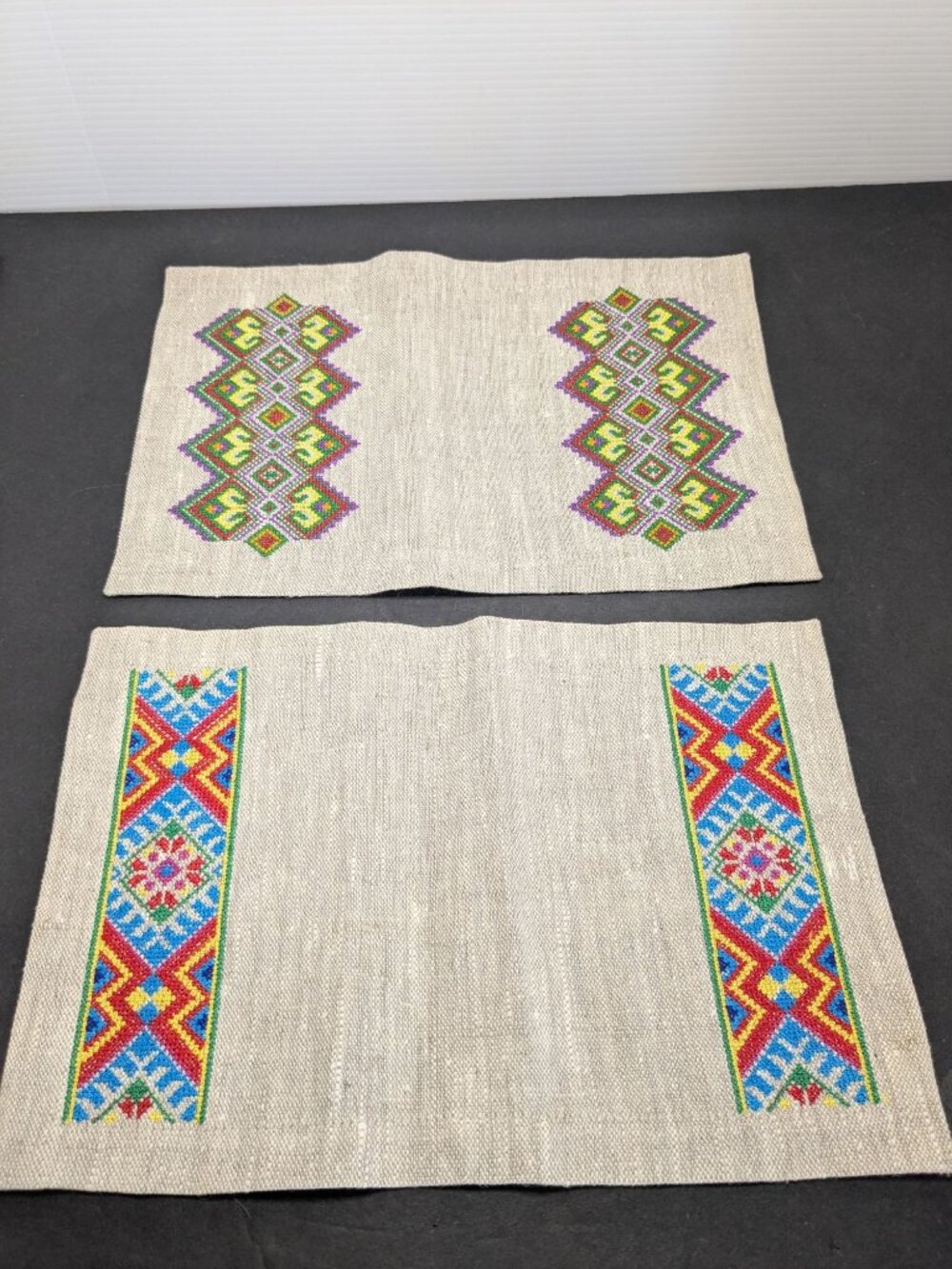 Handwoven Beige Linen Placemats Vibrant Ukrainian Folk Embroidery Set Of 2 Boho